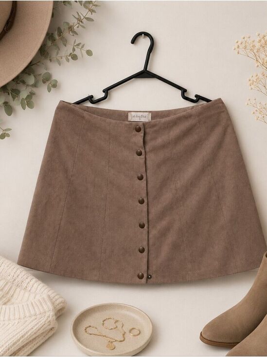 Altar'd State Dresses & Skirts - Beige Suede Button Up Mini Skirt